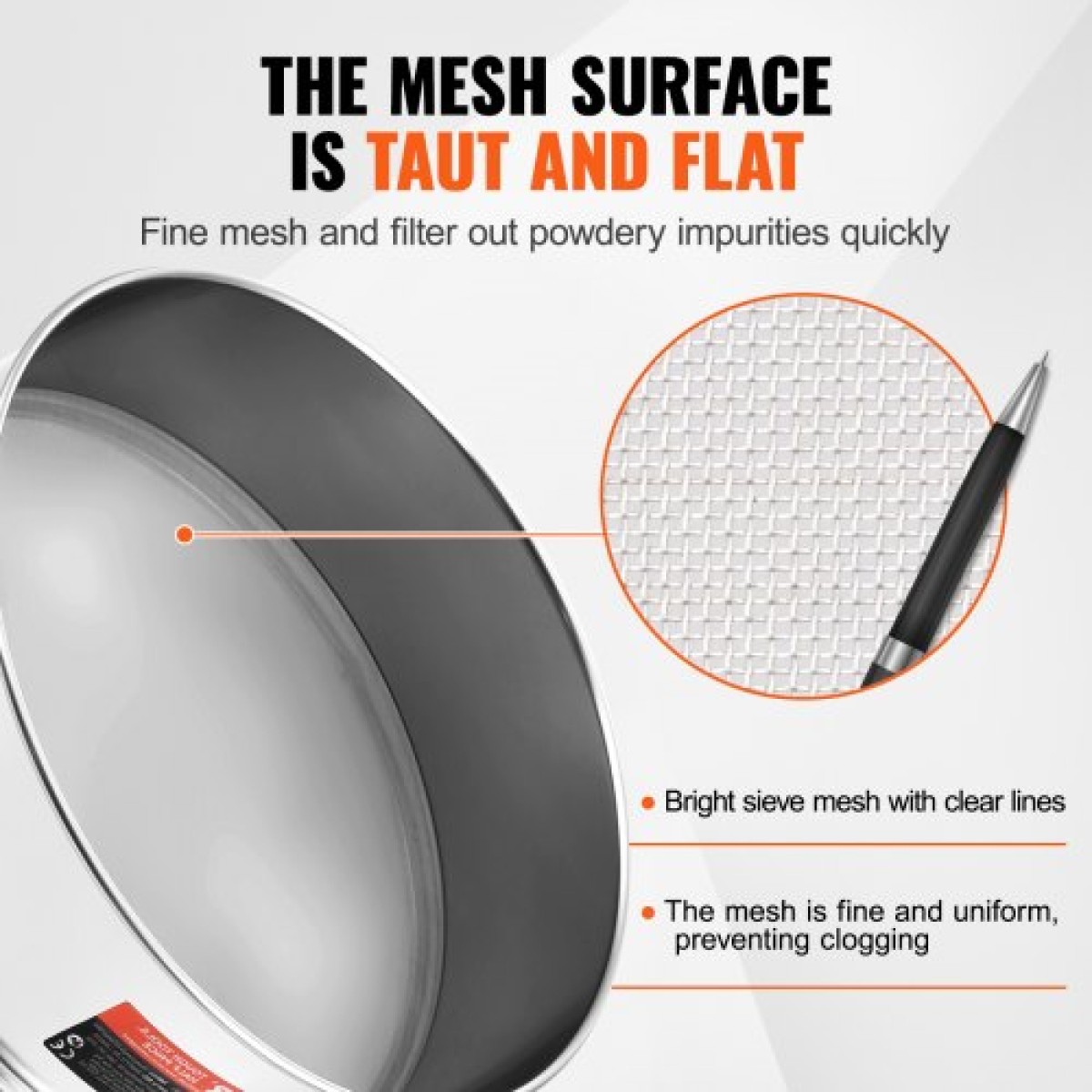 VEVOR Flour Sieve Fine Mesh, 80 Mesh Flour Sifter, 304 Stainless Steel Fine Mesh Sifter Food-grade, Dia.Διχτυωτές 12,6" για ψήσιμο, Διχτυωτή τρύπα 5 μεγεθών για Mungbean, ρύζι, αλεύρι, μαργαριτάρι σε σκόνη