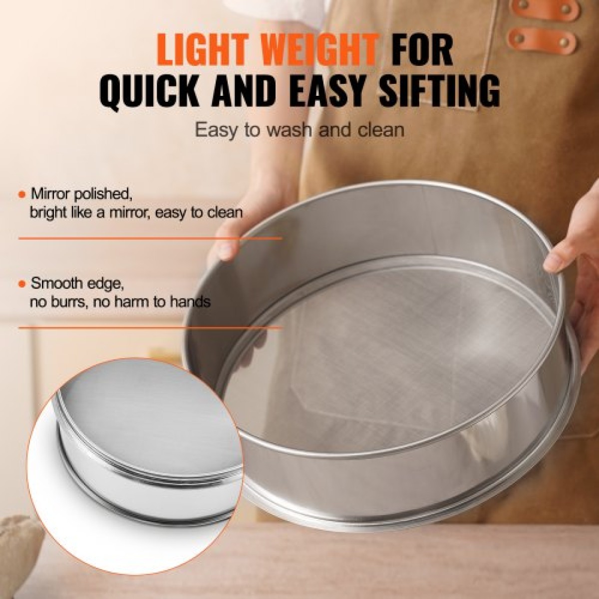 VEVOR Flour Sieve Fine Mesh, 80 Mesh Flour Sifter, 304 Stainless Steel Fine Mesh Sifter Food-grade, Dia.Διχτυωτές 12,6" για ψήσιμο, Διχτυωτή τρύπα 5 μεγεθών για Mungbean, ρύζι, αλεύρι, μαργαριτάρι σε σκόνη