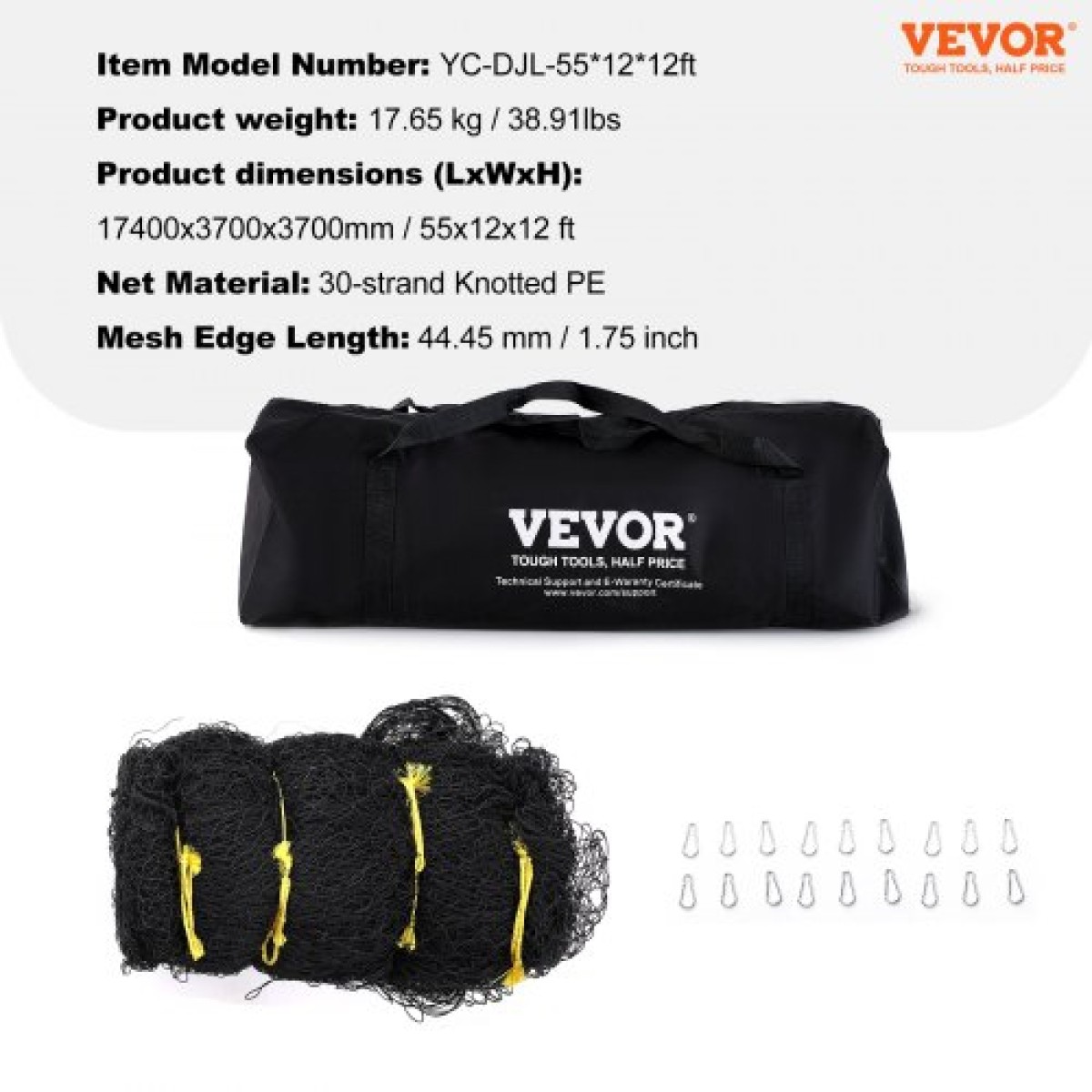VEVOR δίχτυ μπέιζμπολ, επαγγελματικό δίχτυ προπόνησης για χτύπημα μπέιζμπολ σόφτμπολ, πρακτική φορητό δίχτυ κλουβιού ρίψης με πόρτα & τσάντα μεταφοράς, βαρέως τύπου κλειστό δίχτυ PE, 55 FT (ΜΟΝΟ ΔΙΧΤΥ)