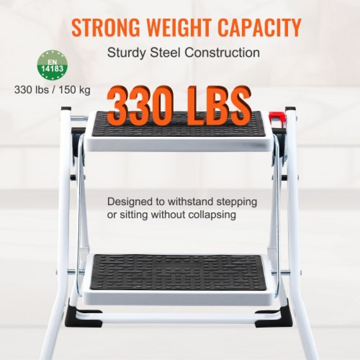 VEVOR Step Ladder 2-Step χωρητικότητας 150kg, Εργονομικό αναδιπλούμενο σκαμπό από ατσάλι με φαρδύ αντιολισθητικό πεντάλ, στιβαρό σκαμπό για ενήλικες νήπια, πολλαπλή χρήση για οικιακό, κουζίνα, γραφείο, τροχόσπιτα