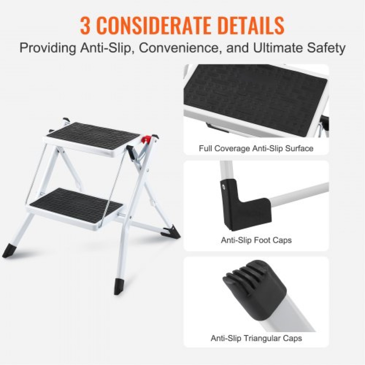 VEVOR Step Ladder 2-Step χωρητικότητας 150kg, Εργονομικό αναδιπλούμενο σκαμπό από ατσάλι με φαρδύ αντιολισθητικό πεντάλ, στιβαρό σκαμπό για ενήλικες νήπια, πολλαπλή χρήση για οικιακό, κουζίνα, γραφείο, τροχόσπιτα