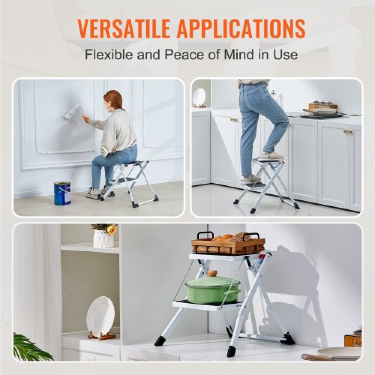 VEVOR Step Ladder 2-Step χωρητικότητας 150kg, Εργονομικό αναδιπλούμενο σκαμπό από ατσάλι με φαρδύ αντιολισθητικό πεντάλ, στιβαρό σκαμπό για ενήλικες νήπια, πολλαπλή χρήση για οικιακό, κουζίνα, γραφείο, τροχόσπιτα