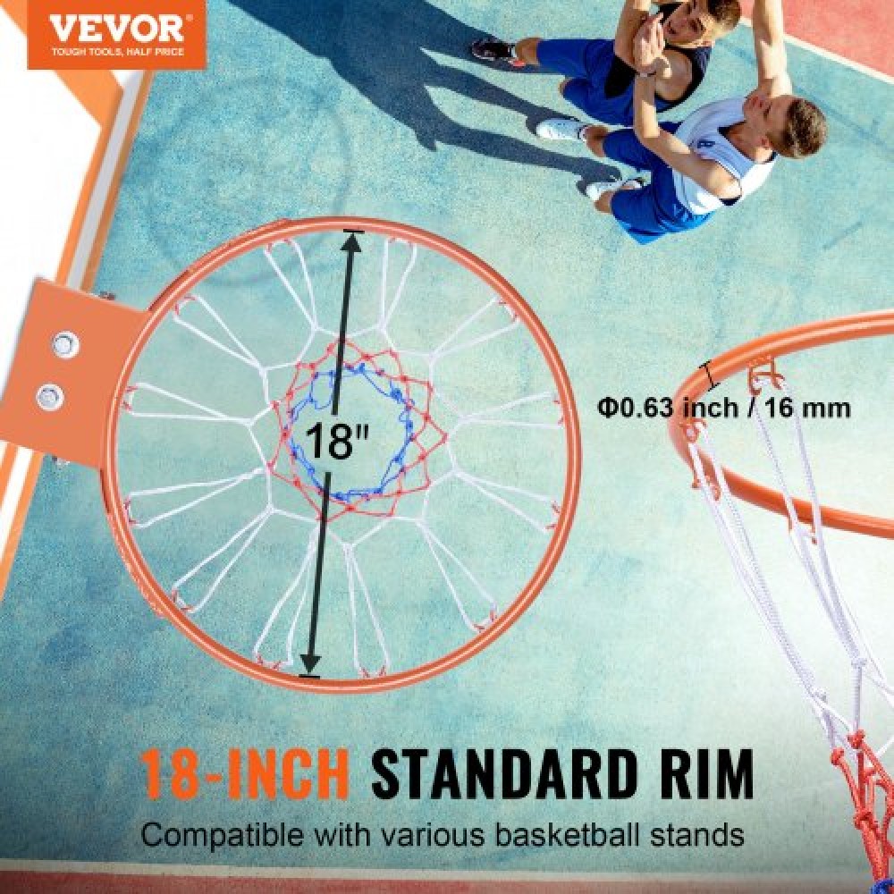 VEVOR Basketball Rim, Wall Door Mounted Basketball Hoop, Heavy Duty Q235 Basketball Flex Rim Goal Replacement with Net, Standard 18" Indoor and Outdoor Hanging Basketball Hoop for Kids Adults