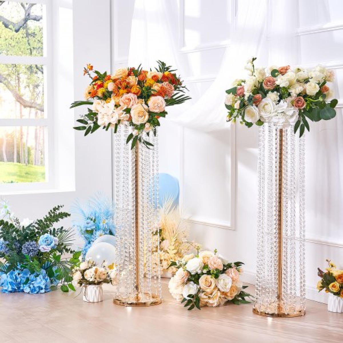 VEVOR 2PCS 35,43 ιντσών /90cm Ψηλός Κρυστάλλινος Γάμος Λουλούδια Βάζα, Πολυτελή Κεντρικά Βάζα Λουλούδια Κρυστάλλινο Χρυσό Βάζο Μεταλλικό, Ιδανικό για Τελετή Τελετής Γαμήλιο πάρτι T-stage Dinner Event Ξενοδοχείο Διακόσμηση σπιτιού