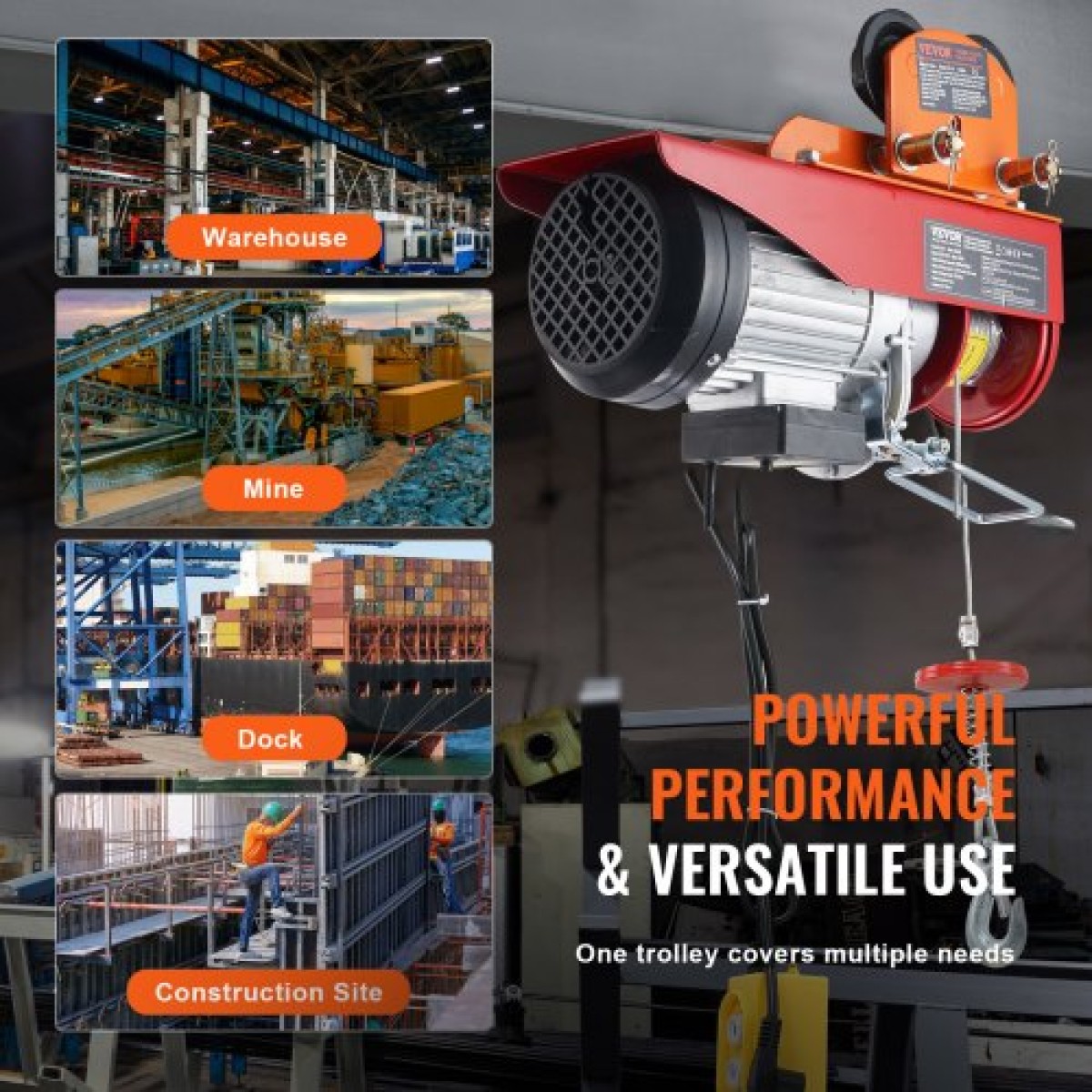 Χειροκίνητο καροτσάκι VEVOR Electric Hoist, 499 kg/0,5 Ton χωρητικότητα για PA200 PA250 PA300 PA400 PA500, Push Beam Trolley with Dual Wheels, 6 cm-12 cm Ρυθμιζόμενο πλάτος φλάντζας για ευθεία κυρτή δοκό I