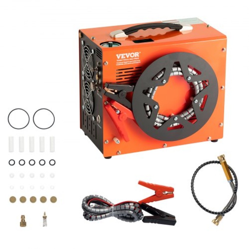 VEVOR PCP Air Compressor, 4500PSI/30Mpa Portable PCP Airgun Compressor με ενσωματωμένο μετατροπέα ισχύος, Auto-Stop |DC12V/AC230V |Αντλία συμπιεστή αεροβόλου, Paintball και Scuba Tank χωρίς λάδι και νερό