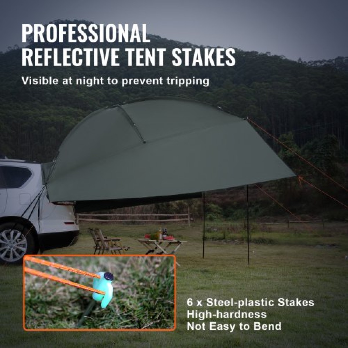 VEVOR Vehicle Awning, Large 10' x 7' Shade Coverage Πλαϊνή τέντα αυτοκινήτου, PU2000mm UV50+ Τέντα αυτοκινήτου με εκτεταμένα πλαϊνά κουβούκλια και φορητή τσάντα αποθήκευσης, Κατάλληλη για φορτηγά, SUV, Van, Campers