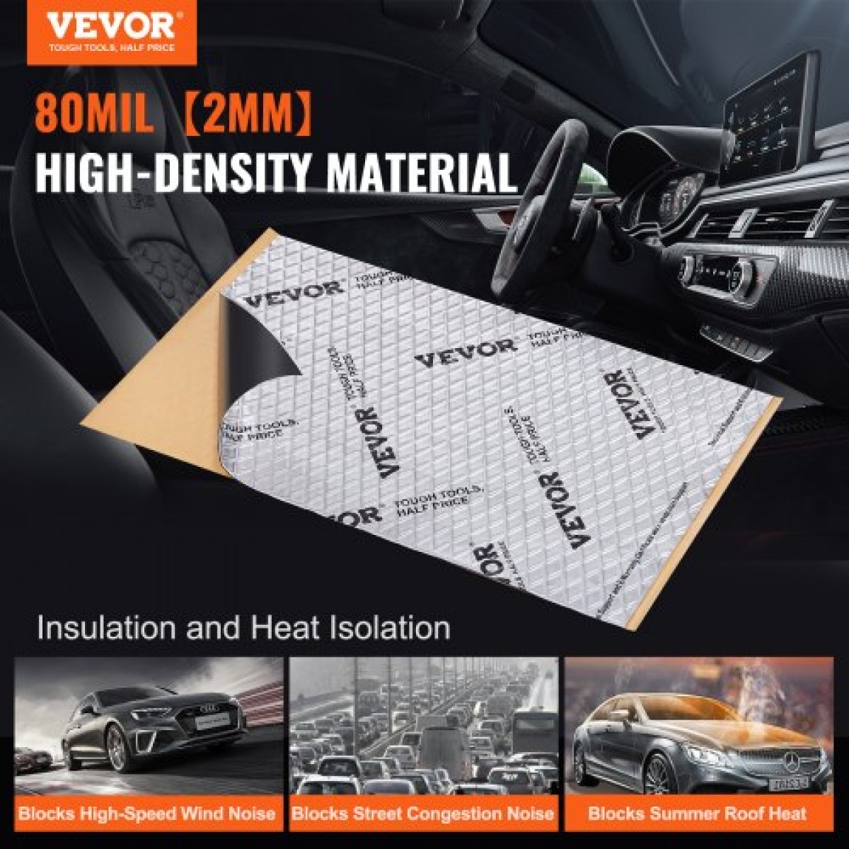 VEVOR Car Sound Deadening Mat, 80 mil 3,3sq.m Υλικό Ηχοαπόσβεσης Αυτοκινήτων, Βουτύλιο Αυτοκινήτων Sound Deadener, ηχομόνωση και κραδασμικό υλικό για αυτοκίνητο