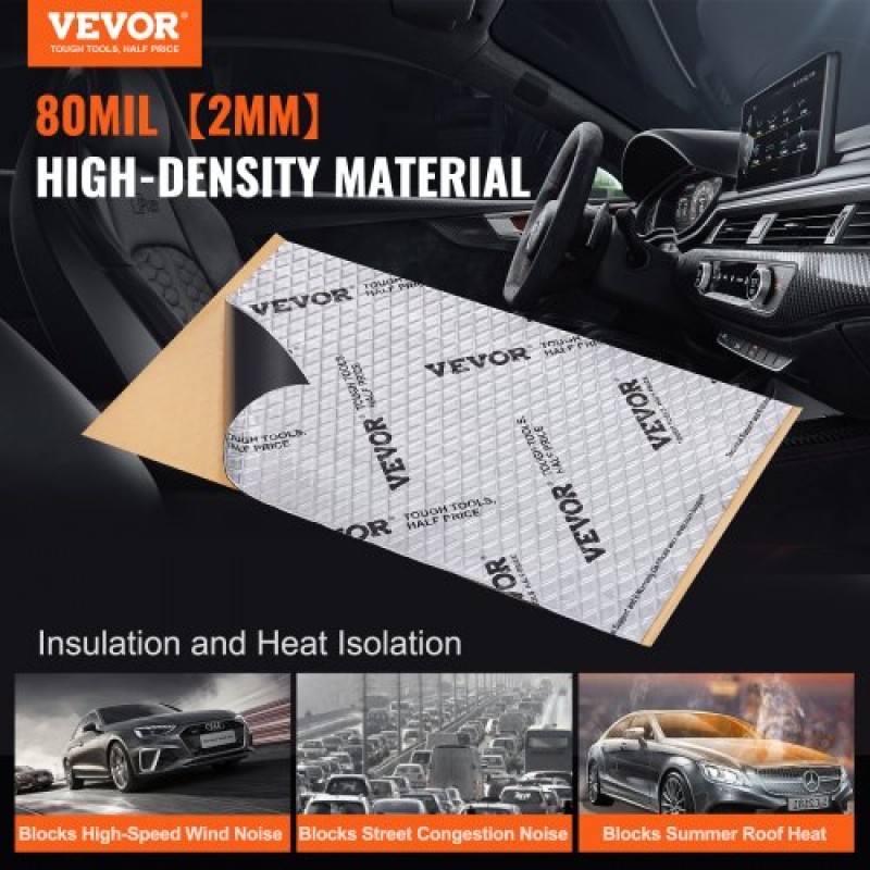VEVOR Car Sound Deadening Mat, 80 mil 3,3sq.m Υλικό Ηχοαπόσβεσης Αυτοκινήτων, Βουτύλιο Αυτοκινήτων Sound Deadener, ηχομόνωση και κραδασμικό υλικό για αυτοκίνητο