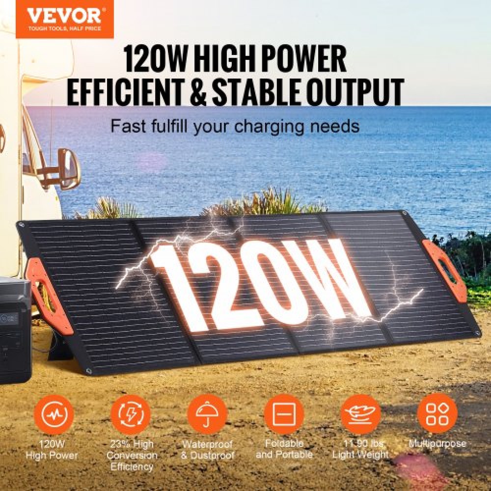 VEVOR Portable Monocrystalline Solar Panel 120W Foldable ETFE Solar Charger kit