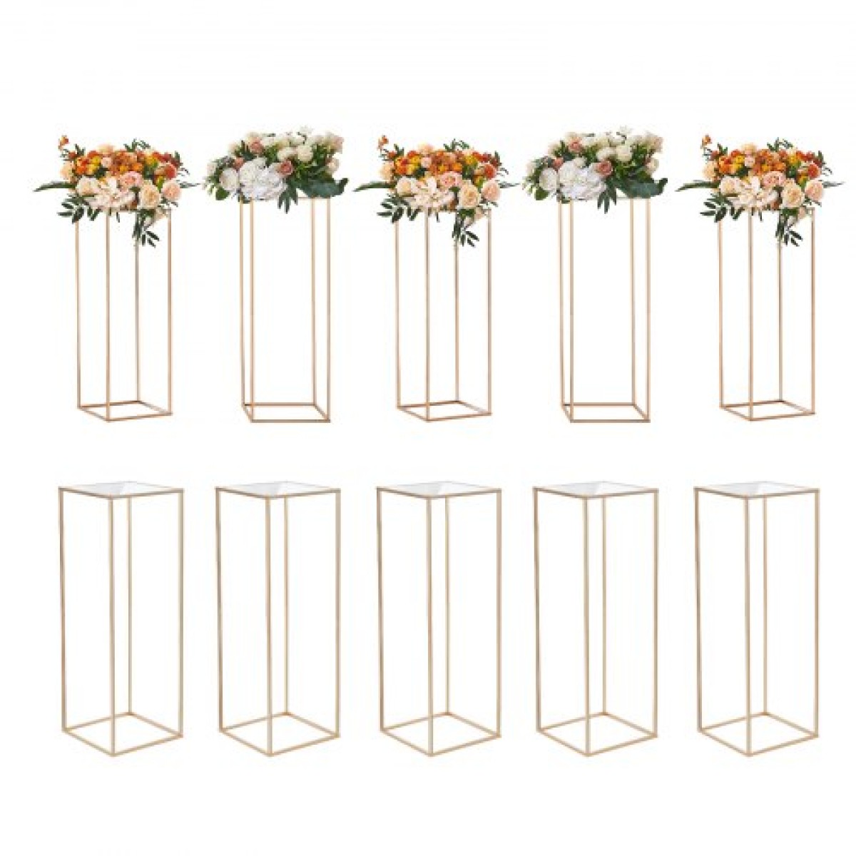 VEVOR 10PCS 31,5 ιντσών/80 εκ. Σταντ για λουλούδια γάμου, με ακρυλικό laminate, μεταλλικό βάζο με στήλη γεωμετρικά κεντρικά στάντ, χρυσό ορθογώνιο φλοράλ ράφι για δεξίωση εκδηλώσεων, διακόσμηση πάρτι