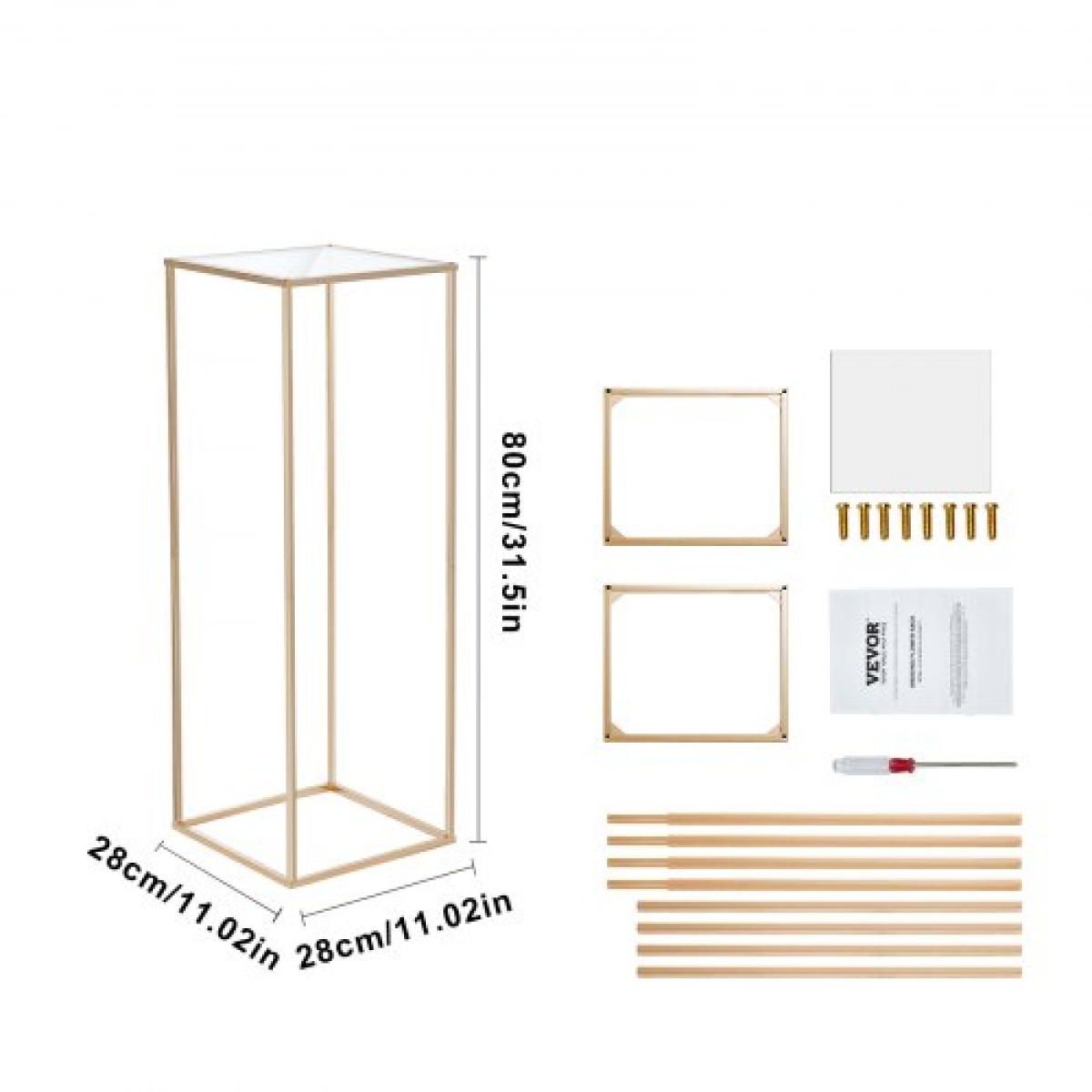 VEVOR 10PCS 31,5 ιντσών/80 εκ. Σταντ για λουλούδια γάμου, με ακρυλικό laminate, μεταλλικό βάζο με στήλη γεωμετρικά κεντρικά στάντ, χρυσό ορθογώνιο φλοράλ ράφι για δεξίωση εκδηλώσεων, διακόσμηση πάρτι