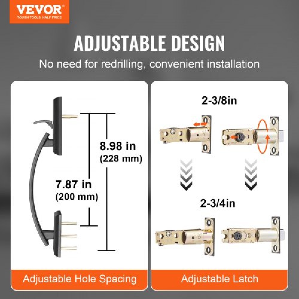 VEVOR Double Door Handle Set, Matte Black Arched Door Lever, Double Front Door Handle Set with Reversible Handle Lever, Heavy Duty Double Door Lock Set with Dummy, for Office Door or Front Door