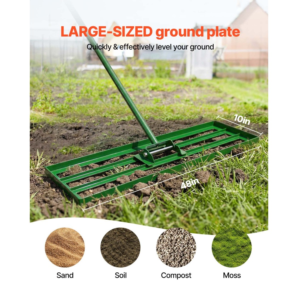 VEVOR Lan Leveling Rake, 48"x10" Level Lawn Tool, Heavy-dty Leveler Lawn with 78" Steel Extented Hand, Yard level Rake Dress for Garden, Golf Lawn, Farm