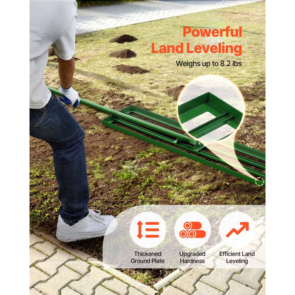 VEVOR Lan Leveling Rake, 48"x10" Level Lawn Tool, Heavy-dty Leveler Lawn with 78" Steel Extented Hand, Yard level Rake Dress for Garden, Golf Lawn, Farm