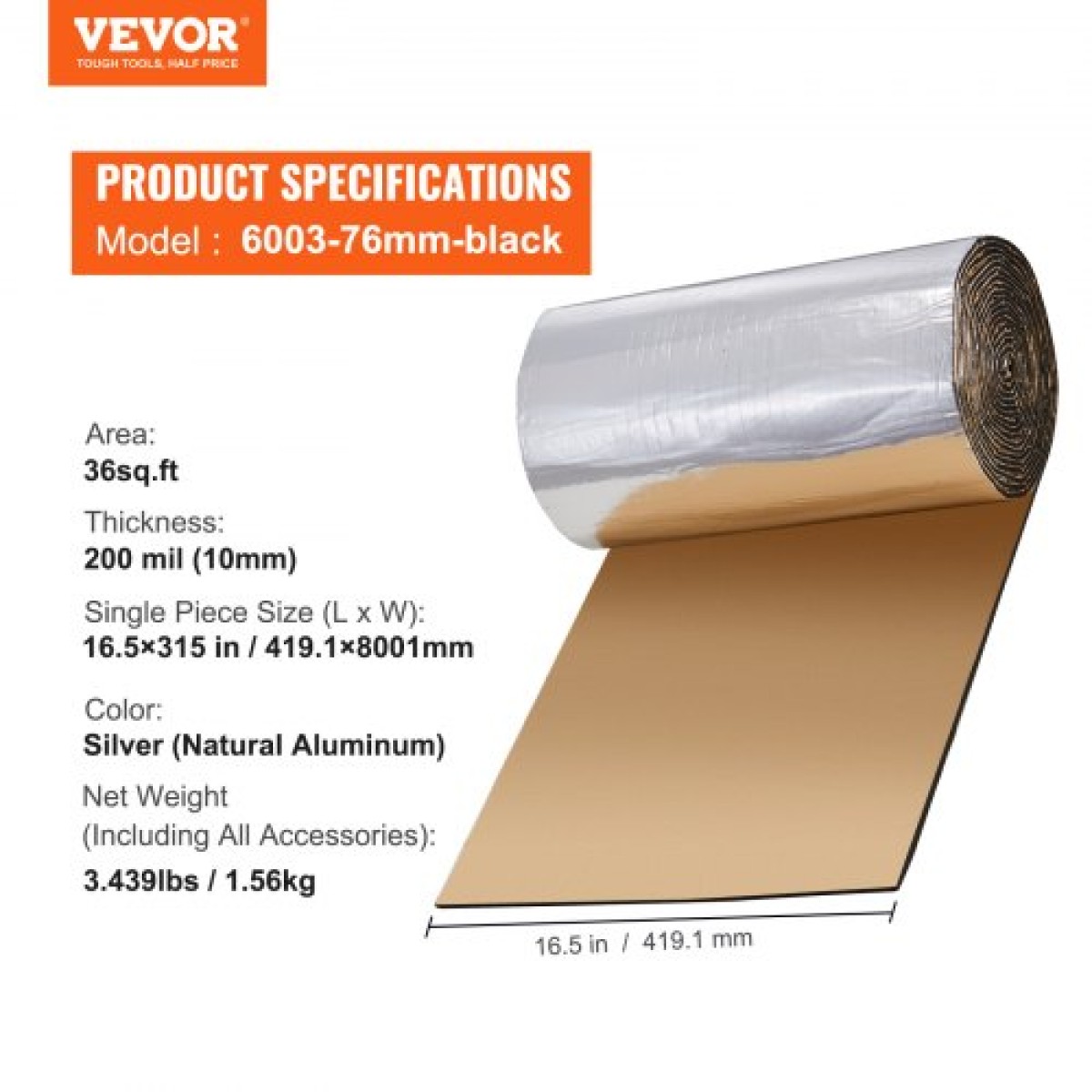 VEVOR Car Sound Deadening Mat, 200 mil 3,3sq.m Automotive Sound Deadener, High Density Foam Sound Deadener Material & Heat Barrier, Double Layer Waterproof Structure Acoustic Insulation Mat
