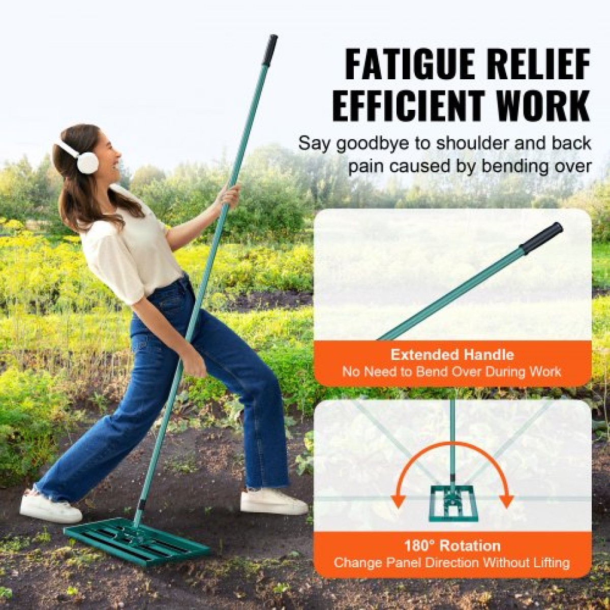 VEVOR Lan Leveling Rake, Εργαλείο γκαζόν επιπέδου 30"x10", Επίπεδο γκαζόν βαρέως τύπου με ατσάλινη εκτεταμένη λαβή 78", Στολή ισοπεδωτική τσουγκράνα αυλής για κήπο, γκαζόν γκολφ, αγρόκτημα