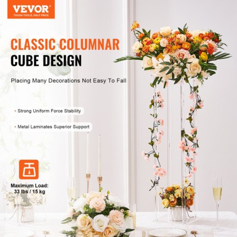 VEVOR 10PCS 23,6 ιντσών/60 εκ. Υψηλό σταντ για λουλούδια γάμου, με ακρυλικό laminate, ακρυλικό βάζο με στήλη γεωμετρικά κεντρικά στάντ, φλοράλ ράφι οθόνης για δεξίωση εκδηλώσεων T-Stage, Διακόσμηση για πάρτι σπιτιού