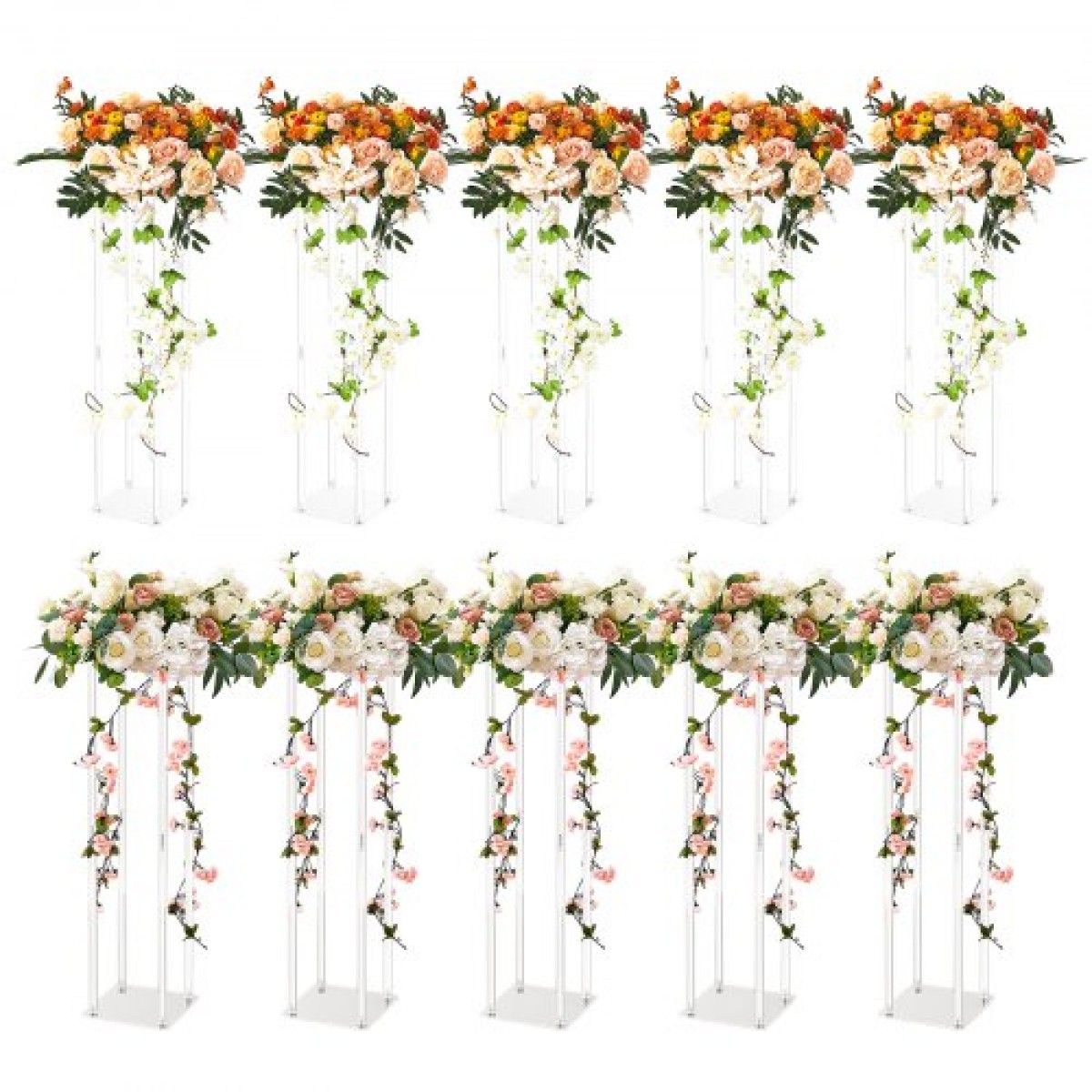 VEVOR 10PCS 23,6 ιντσών/60 εκ. Υψηλό σταντ για λουλούδια γάμου, με ακρυλικό laminate, ακρυλικό βάζο με στήλη γεωμετρικά κεντρικά στάντ, φλοράλ ράφι οθόνης για δεξίωση εκδηλώσεων T-Stage, Διακόσμηση για πάρτι σπιτιού