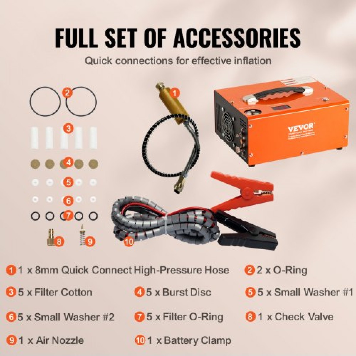 VEVOR PCP Air Compressor, 4500PSI Portable PCP Airgun Compressor με ενσωματωμένο μετατροπέα, Auto-Stop |DC12V/AC230V |Αντλία συμπιεστή δοχείου Paintball χωρίς λάδι και νερό για αεροβόλο τουφέκι, μπουκάλι κατάδυσης