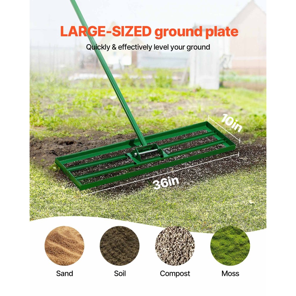 VEVOR Lan Leveling Rake, 36"x10" Level Lawn Tool, Heavy-dty Leveler Lawn with 78" Steel Extented Hand, Yard level Rake Suit for Garden, Golf Golf, Farm