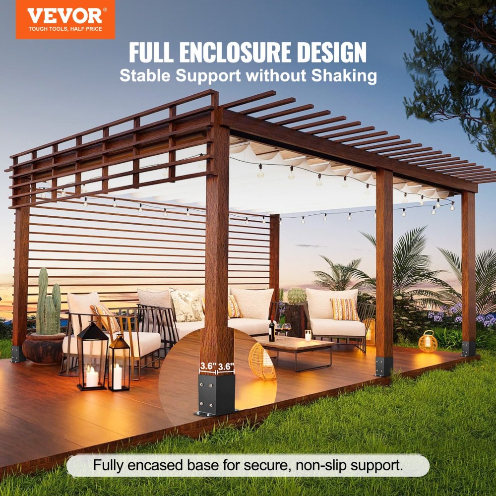 VEVOR 101,6x101,6mm Βάση στερέωσης 10 τμχ, Εσωτερικό μέγεθος 91x91 στηρίγματα βάσης θέσης, βαρέως τύπου με επίστρωση πούδρας Post Anchor Ματ Μαύρα Ξύλινα στηρίγματα στερέωσης για Πλάκα βάσης Deck Railing Deck
