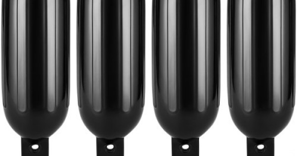 Dreizack Boat Fenders 4 Pack 5.5x20, Boat Bumpers For Docking With 4 Ropes Inflatable Ribbed Marine Pontoon Boat Fender Bumper For Docks With With 1 Storage Bag 1 Air Pump And 4 Needles Black
