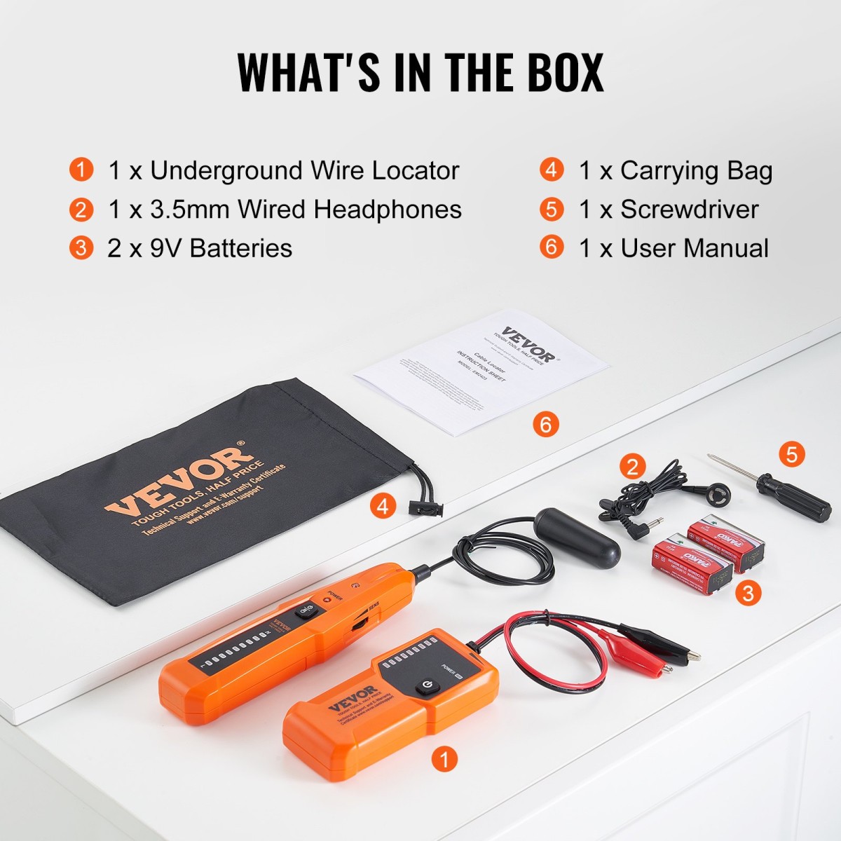 VEVOR Underground Cable Locator, 3 FT Max.Detection Depth, Wire Tracer Break Detector Finder with Earphone, 1000 FT Max.Detection Length Tester for Pet Fence Buried Sprinkler Valve Irigation