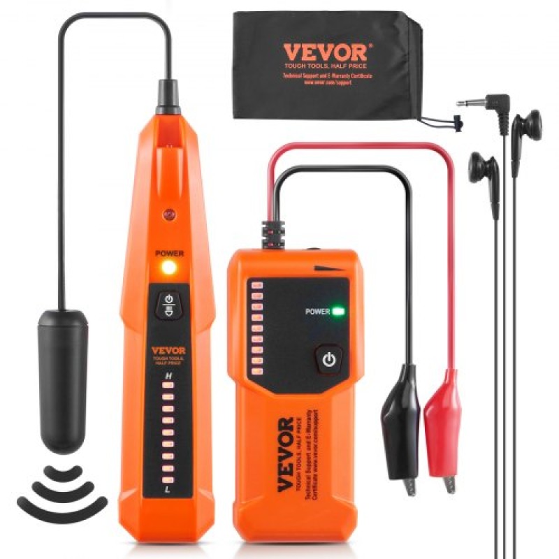 VEVOR Underground Cable Locator, 3 FT Max.Detection Depth, Wire Tracer Break Detector Finder with Earphone, 1000 FT Max.Detection Length Tester for Pet Fence Buried Sprinkler Valve Irigation
