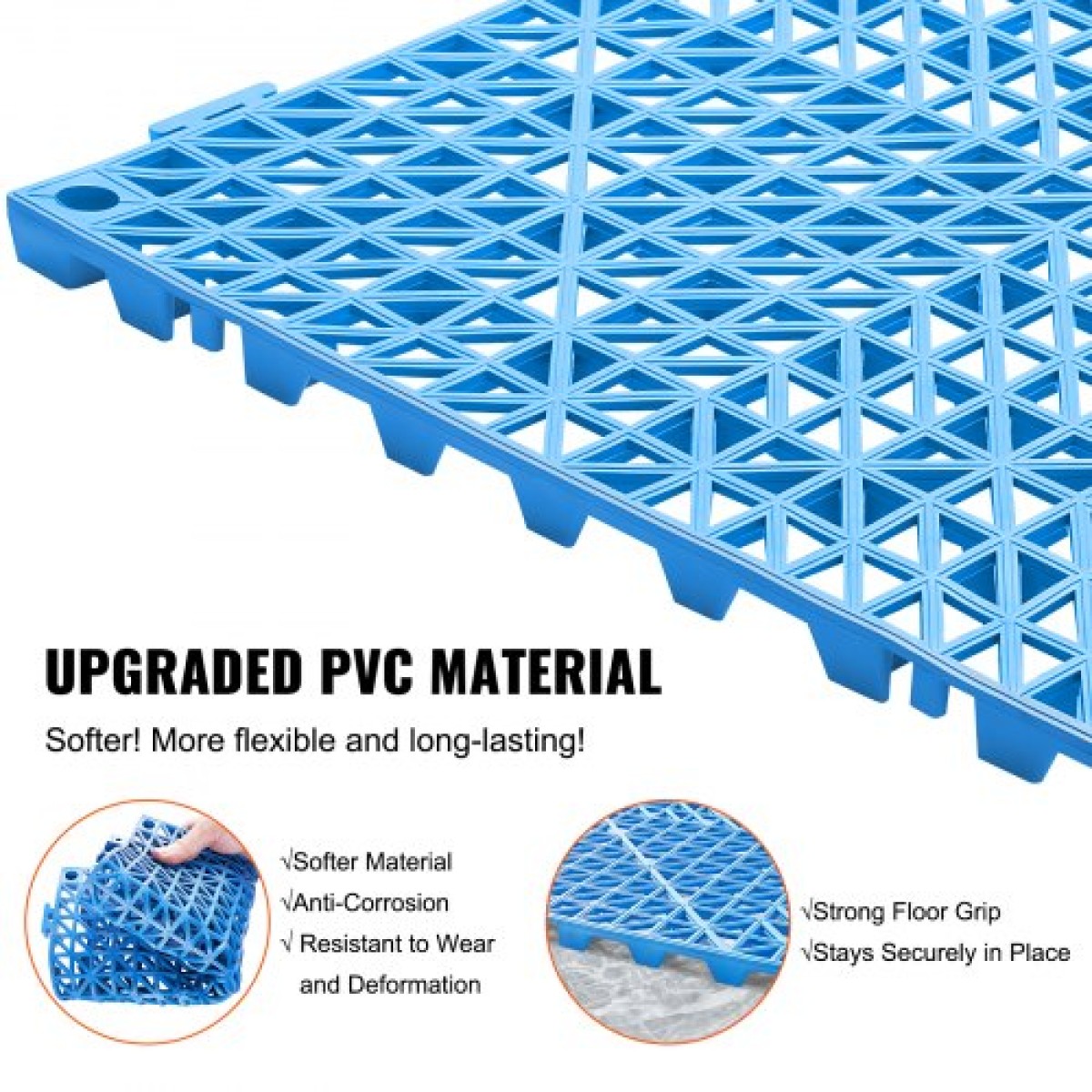 VEVOR Modular Interlocking Cushion, 50 Pack 30 x 30 cm Splicing Drinage Mats, Μαλακό PVC Πλακάκια δαπέδου αποχέτευσης, Αντιολισθητικές οπές αποστράγγισης για τουαλέτα, Μπάνιο, Κουζίνα, Πισίνα, Υγρό Χώρο, Μπλε