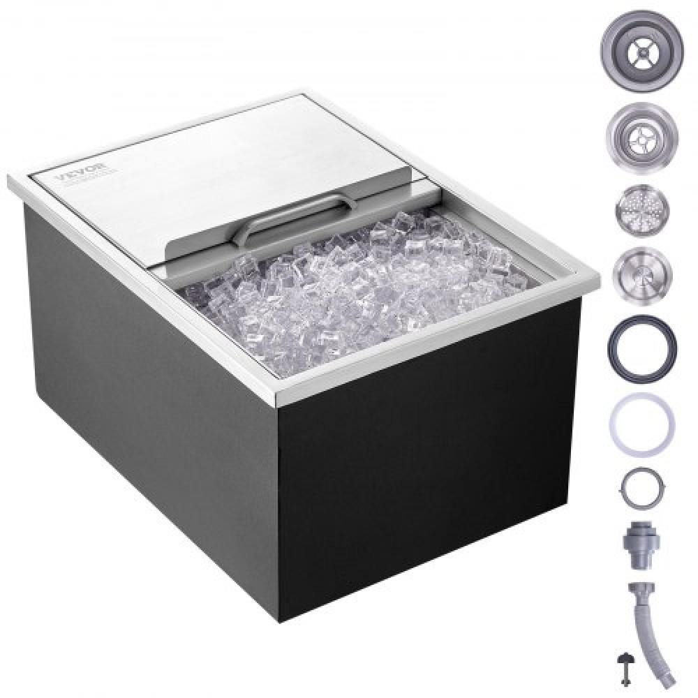 VEVOR Drop in Ice Chest, 61 cm L x 46 cm W x 33 cm H Ψύκτη από ανοξείδωτο ατσάλι, Επαγγελματικός Κάδος Πάγου με Συρόμενο Κάλυμμα, 38,7 L εξωτερικής κουζίνας Ice Bar, σωλήνα αποστράγγισης και βύσμα αποστράγγισης, για Cold Wine Beer