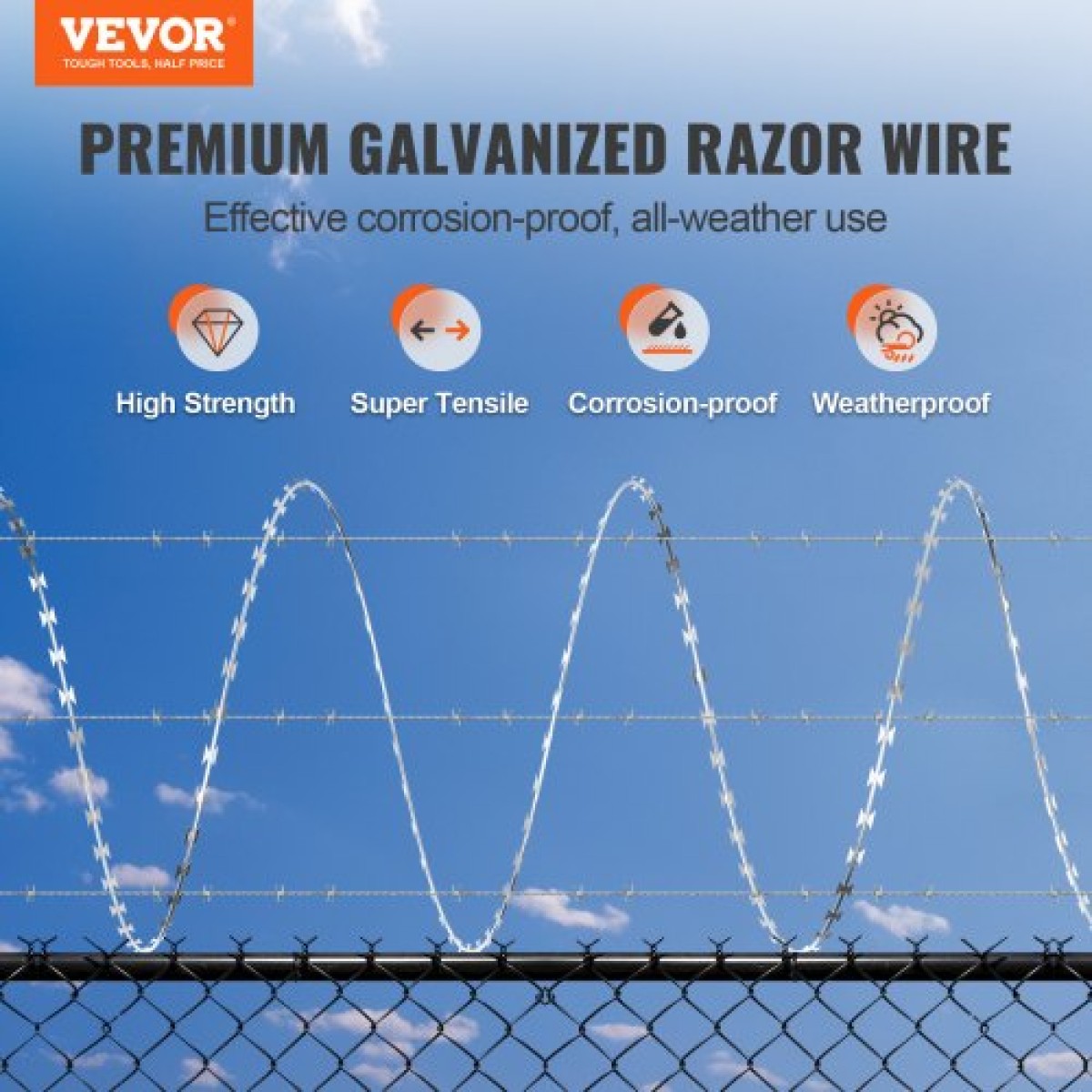 VEVOR Razor Wires, 75 m Razor Barbed Wire, 5 Rolls Razor Wire Περίφραξη Razor Fence, Razor Ribbon Razor Wire Galvanized Razor Wire Fence, Rolls Razor Wire for Garden