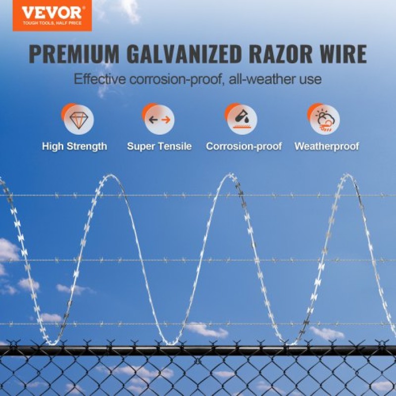 VEVOR Razor Wires, 75 m Razor Barbed Wire, 5 Rolls Razor Wire Περίφραξη Razor Fence, Razor Ribbon Razor Wire Galvanized Razor Wire Fence, Rolls Razor Wire for Garden