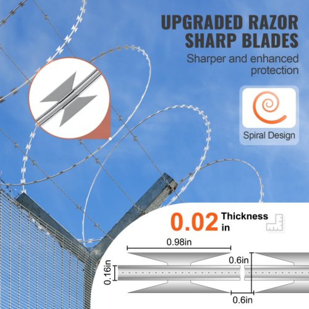 VEVOR Razor Wires, 75 m Razor Barbed Wire, 5 Rolls Razor Wire Περίφραξη Razor Fence, Razor Ribbon Razor Wire Galvanized Razor Wire Fence, Rolls Razor Wire for Garden