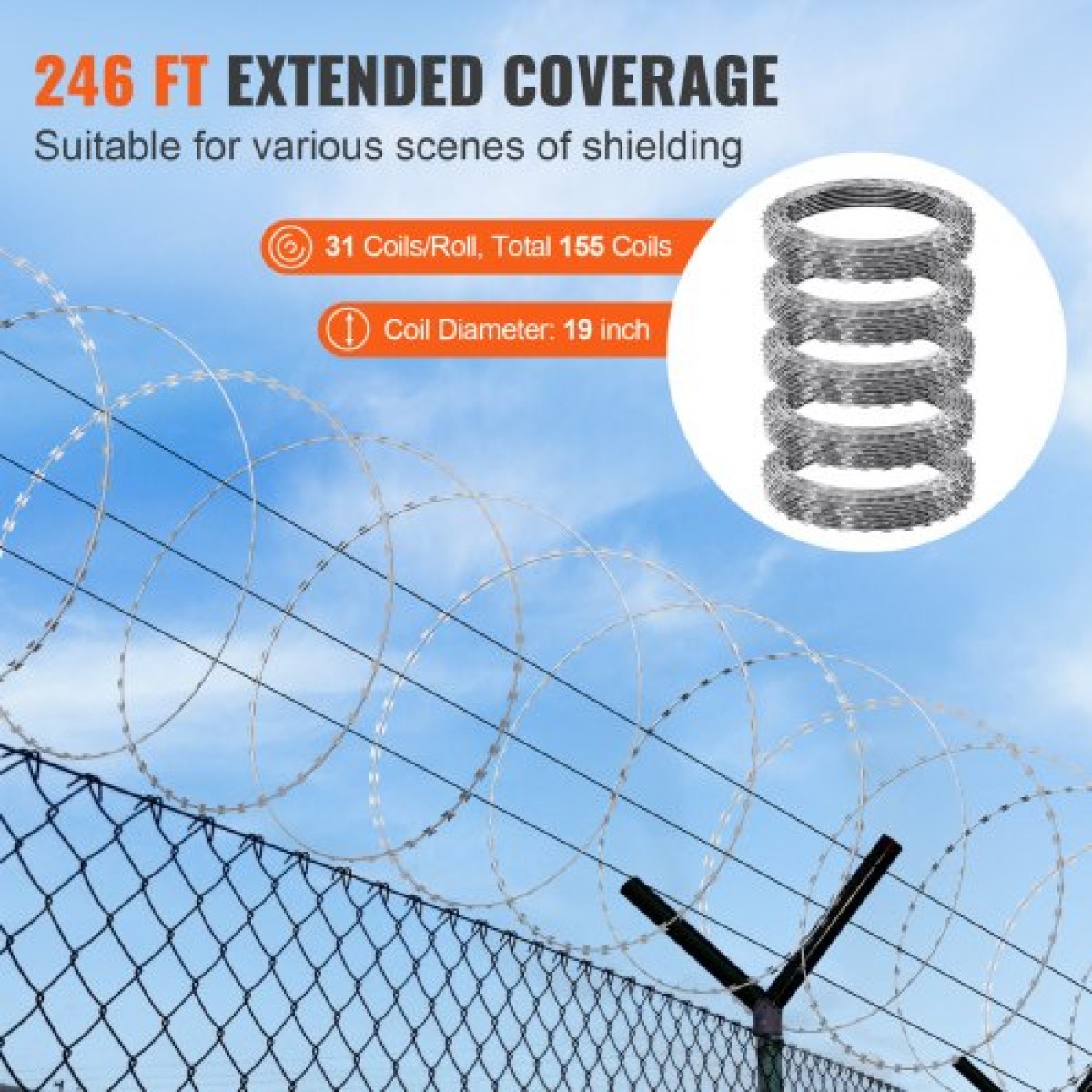 VEVOR Razor Wires, 75 m Razor Barbed Wire, 5 Rolls Razor Wire Περίφραξη Razor Fence, Razor Ribbon Razor Wire Galvanized Razor Wire Fence, Rolls Razor Wire for Garden