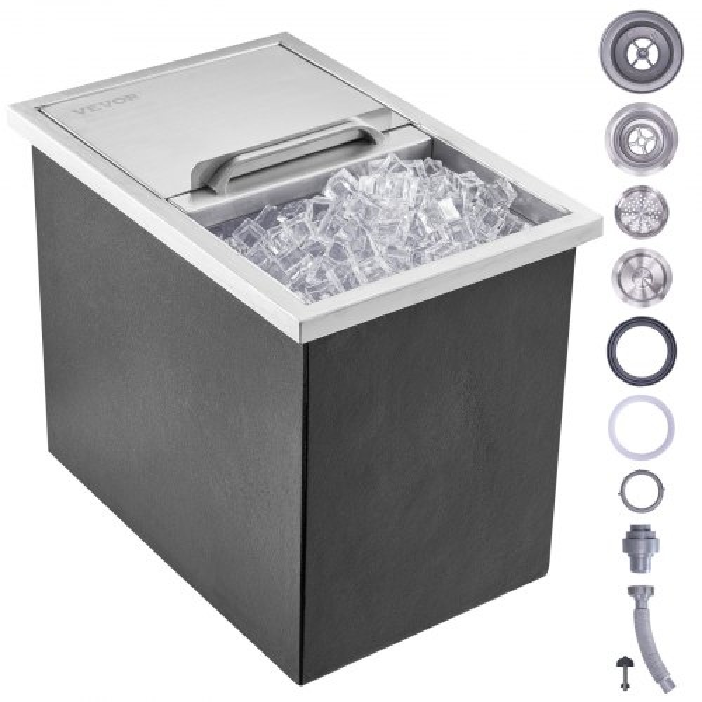 VEVOR Drop in Ice Chest, 46 cm L x 30,5 cm W x 36,8 cm Υ Ψύκτη από ανοξείδωτο ατσάλι, Επαγγελματικός Κάδος πάγου με συρόμενο κάλυμμα, 38,7 L Ice Bar εξωτερικής κουζίνας, σωλήνας αποστράγγισης και βύσμα αποστράγγισης, για κρύο κρασί
