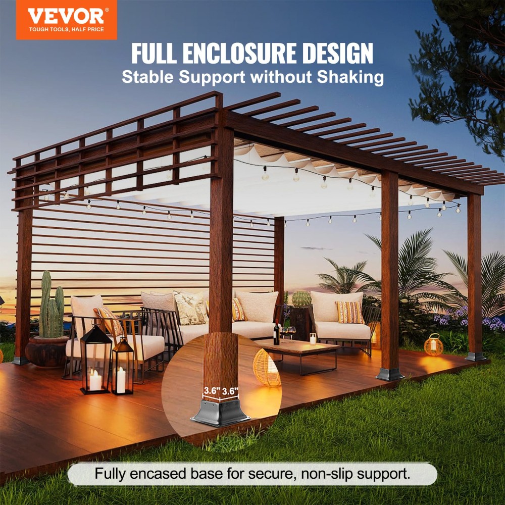 VEVOR 101,6x101,6mm Βάση στερέωσης 10 τμχ, Εσωτερική 91x91mm βαρέως τύπου ατσάλινος βραχίονας με επίστρωση πούδρας Εφαρμογή για κανονική ξύλινη άγκυρα, Βάση καταστρώματος για στήριξη κιγκλιδώματος κουπαστή βεράντας καταστρώματος