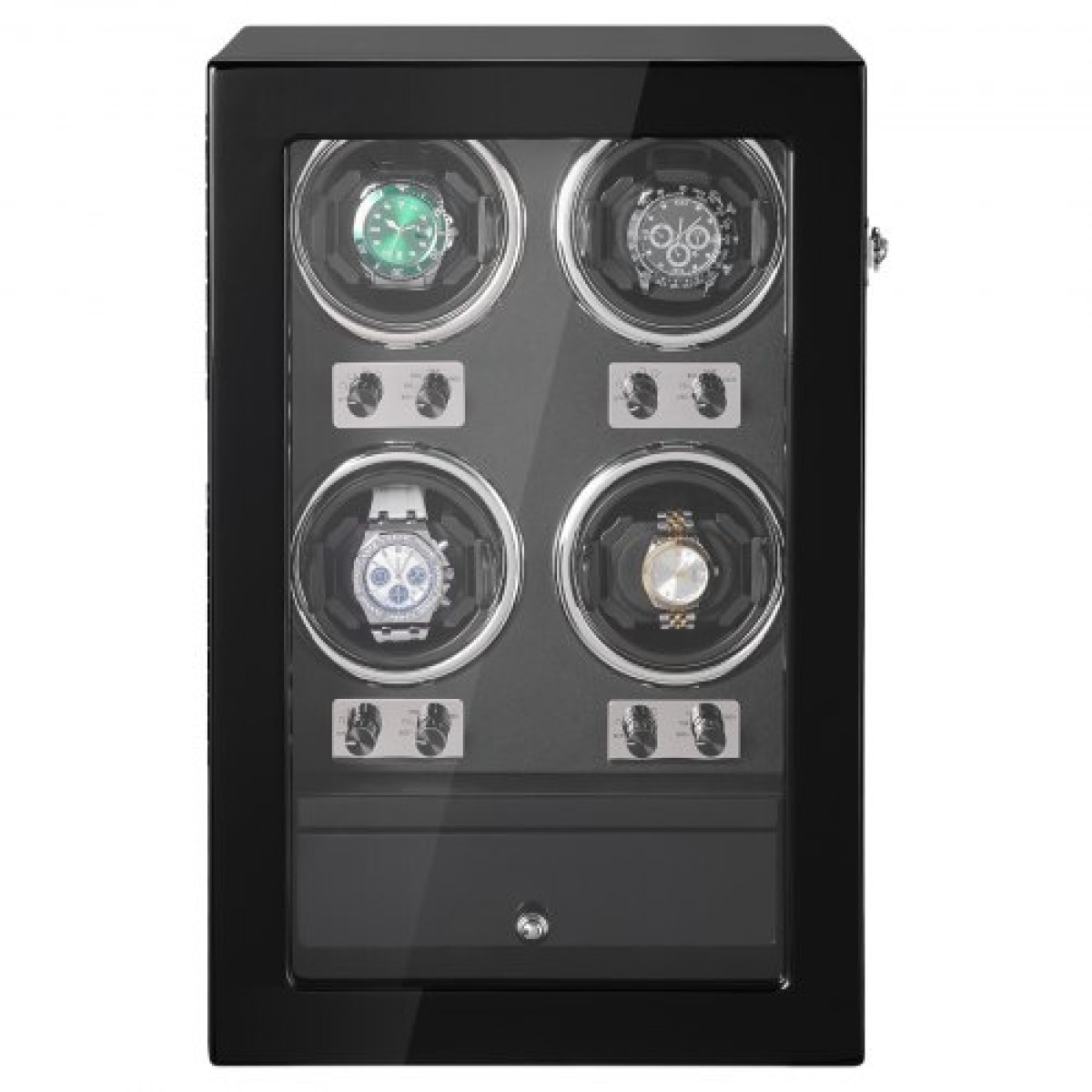 VEVOR Watch Winder, Watch Winder για 4 ανδρικά και γυναικεία αυτόματα ρολόγια, με 4 εξαιρετικά αθόρυβα ιαπωνικά μοτέρ Mabuchi, μπλε φως LED και αντάπτορα, κέλυφος πλακέτας υψηλής πυκνότητας και μαύρο PU