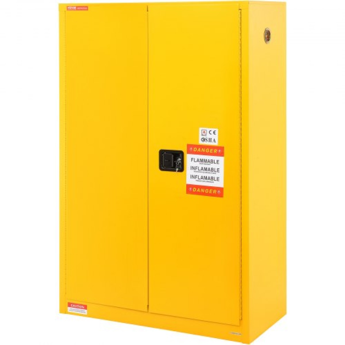 Εύφλεκτο ντουλάπι ασφαλείας VEVOR, 170,3 L, ντουλάπι αποθήκευσης εύφλεκτων υγρών από χάλυβα ψυχρής έλασης, 109 x 46 x 165,6 cm Αντιεκρηκτικό με 2 ρυθμιζόμενα ράφια 2 χειροκίνητες πόρτες για βιομηχανική χρήση, κίτρινο