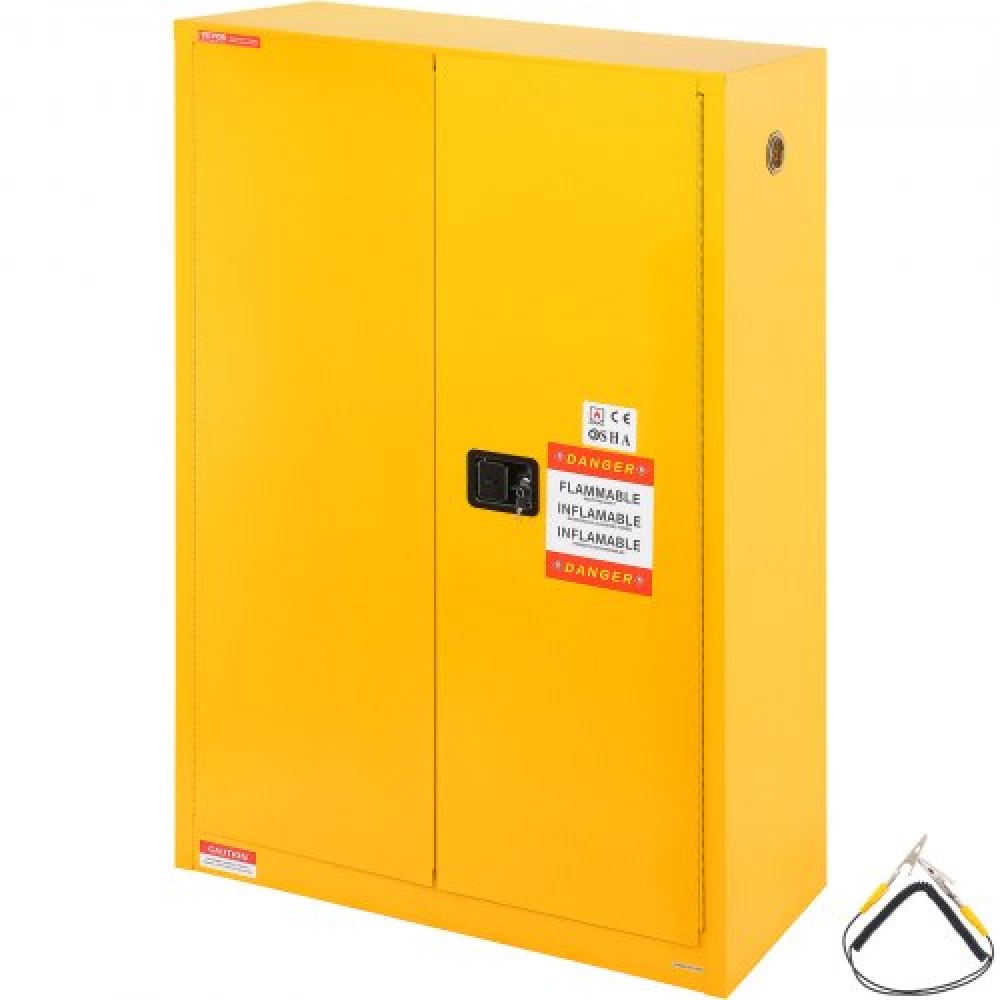 VEVOR Flammable Safety Cabinet, 45 Gal, Cold-Rolled Steel Flammable Liquid Storage Cabinet, 42.9 x 18.1 x 65.2 in Explosion Proof with 2 Adjustable Shelves 2 Manual Doors for Industrial Use, Yellow
