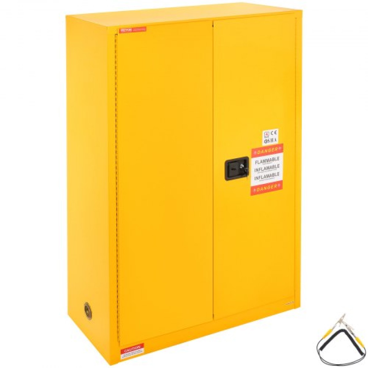 Εύφλεκτο ντουλάπι ασφαλείας VEVOR, 170,3 L, ντουλάπι αποθήκευσης εύφλεκτων υγρών από χάλυβα ψυχρής έλασης, 109 x 46 x 165,6 cm Αντιεκρηκτικό με 2 ρυθμιζόμενα ράφια 2 χειροκίνητες πόρτες για βιομηχανική χρήση, κίτρινο