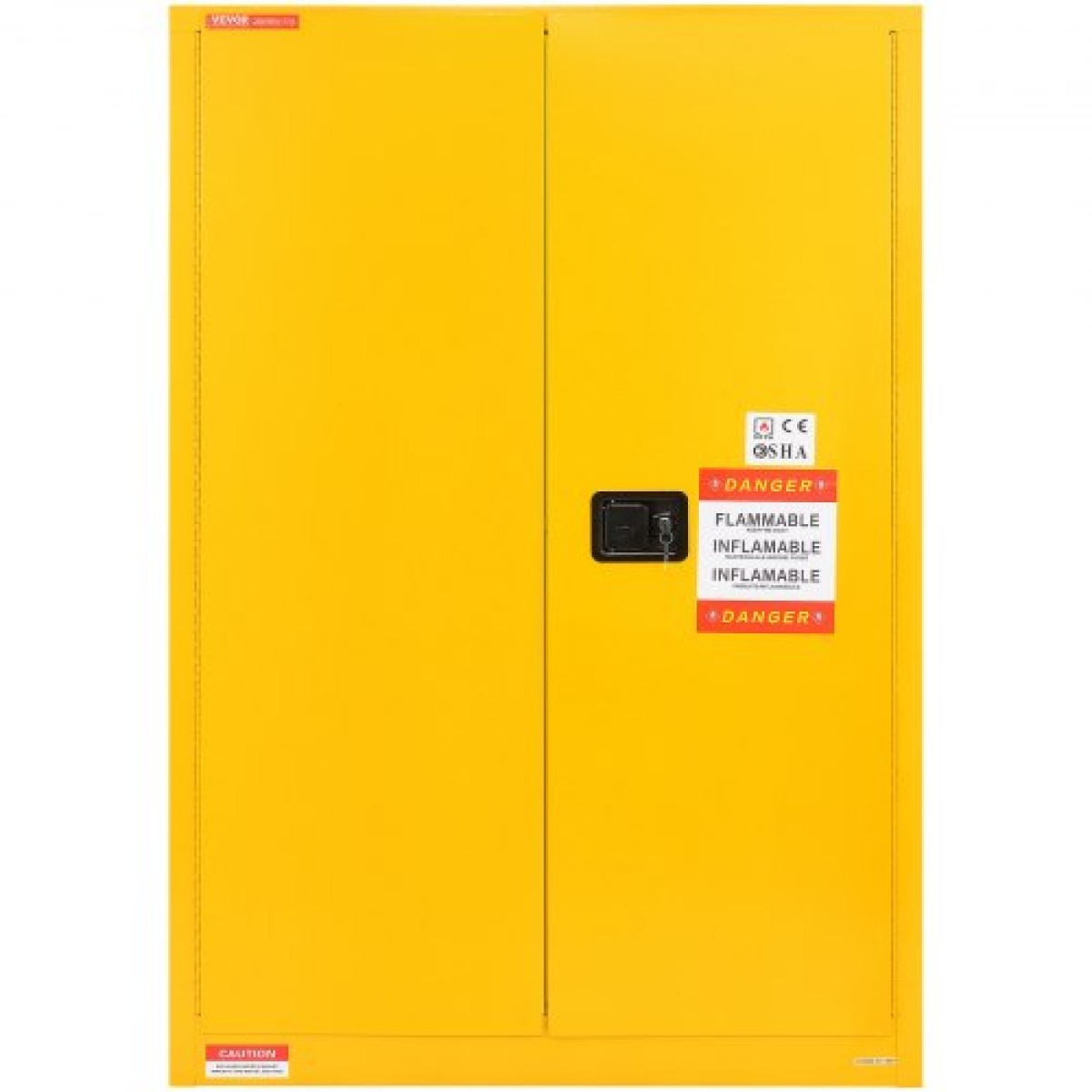 Εύφλεκτο ντουλάπι ασφαλείας VEVOR, 170,3 L, ντουλάπι αποθήκευσης εύφλεκτων υγρών από χάλυβα ψυχρής έλασης, 109 x 46 x 165,6 cm Αντιεκρηκτικό με 2 ρυθμιζόμενα ράφια 2 χειροκίνητες πόρτες για βιομηχανική χρήση, κίτρινο