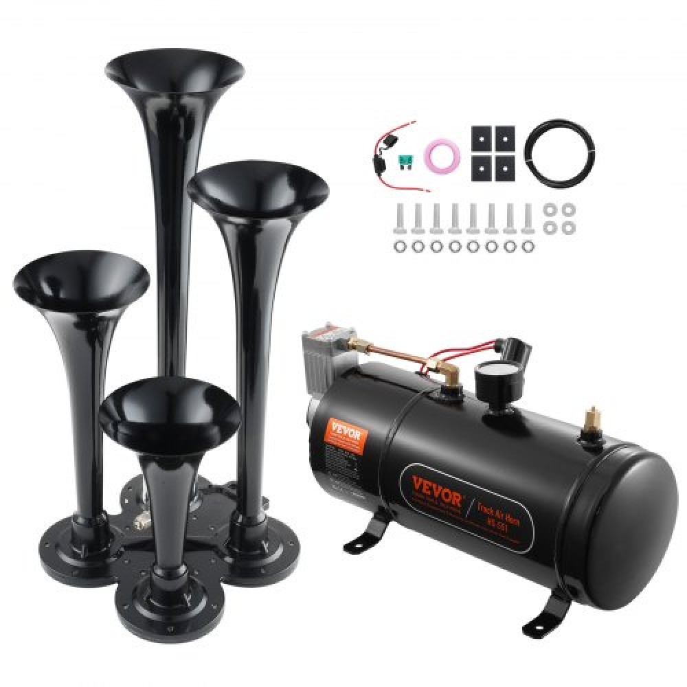 VEVOR Train Horns Kit 4 Trumpet Air Horn Kit 120 psi Air Compressor 0.8 Gal Tank
