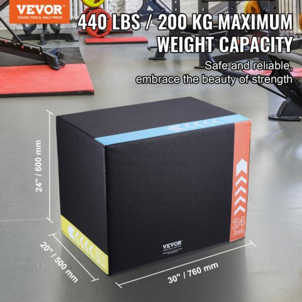 VEVOR 3 σε 1 Plyometric Jump Box, 30/24/20 Inch Cotton Plyo Box, Platform & Jumping Agility Box, Anti-slip Fitness Step Up Box for Home Gym Training, Conditioning Strength Training, Μαύρο