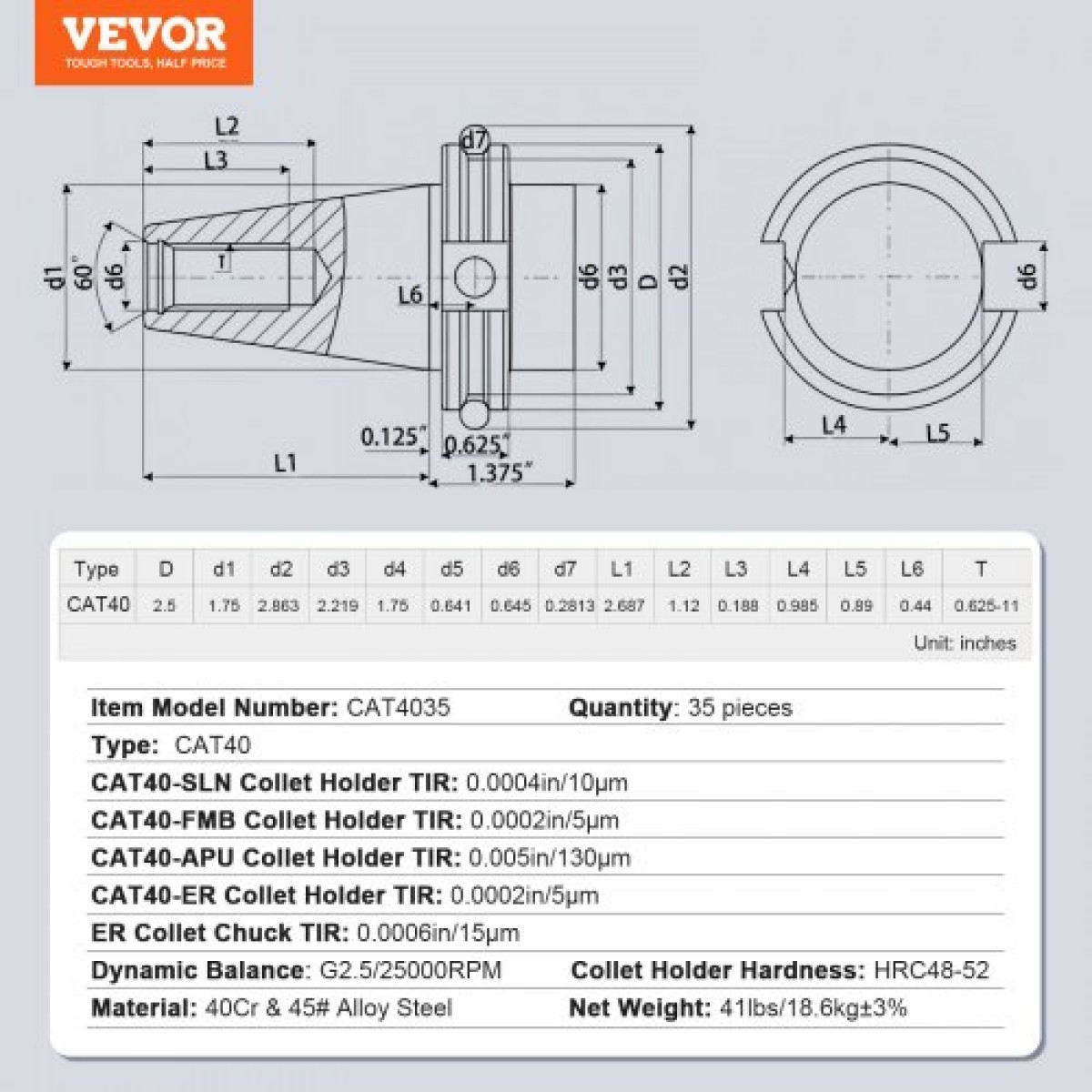 VEVOR CAT40 Collet Holder ER 16/32 Collet Set, 35 PCs, SLN FMB ER16/32 APU Tool Holder Spring Steel Collet τσοκ με 10 μπουλόνια έλξης και 3 κλειδιά, για τρυπάνια φρέζας