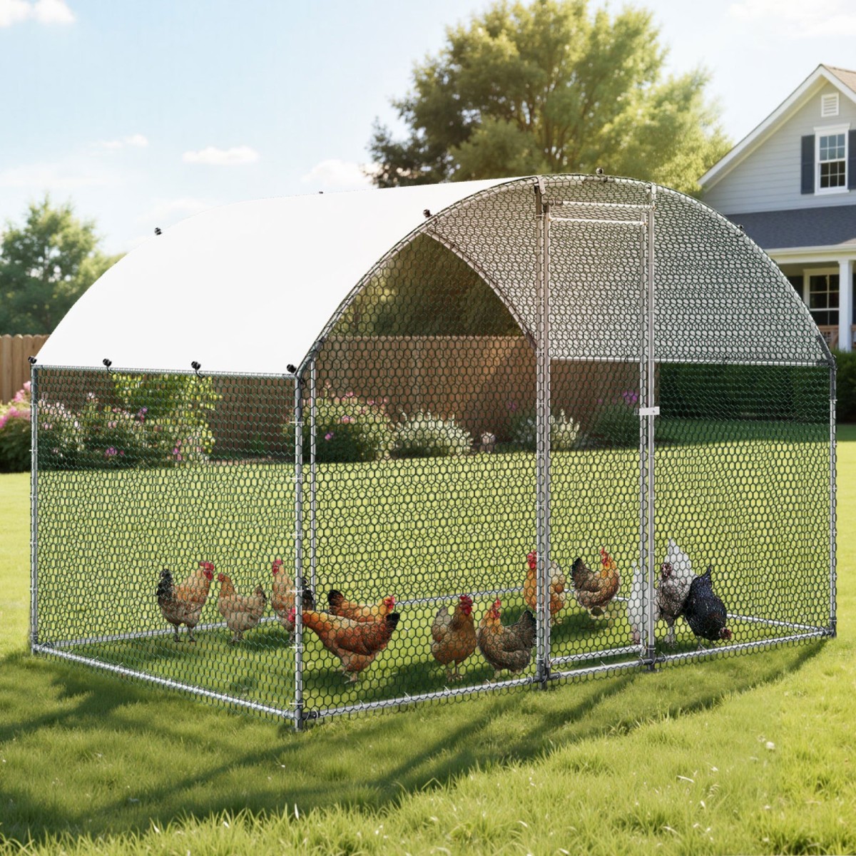 VEVOR Metal Chicken Coop, 9.8x6.5x6.5ft Μεγάλες πίστες κοτόπουλου με κάλυμμα, περίβλημα Doom Roof Hen House με κλειδαριά ασφαλείας, Στυλό πουλερικών για υπαίθριο κλουβί πάπιας για αυλή, φάρμα, αυλή