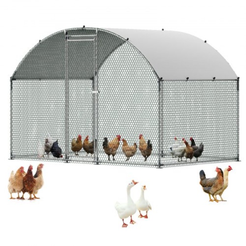 VEVOR Metal Chicken Coop, 9.8x6.5x6.5ft Μεγάλες πίστες κοτόπουλου με κάλυμμα, περίβλημα Doom Roof Hen House με κλειδαριά ασφαλείας, Στυλό πουλερικών για υπαίθριο κλουβί πάπιας για αυλή, φάρμα, αυλή