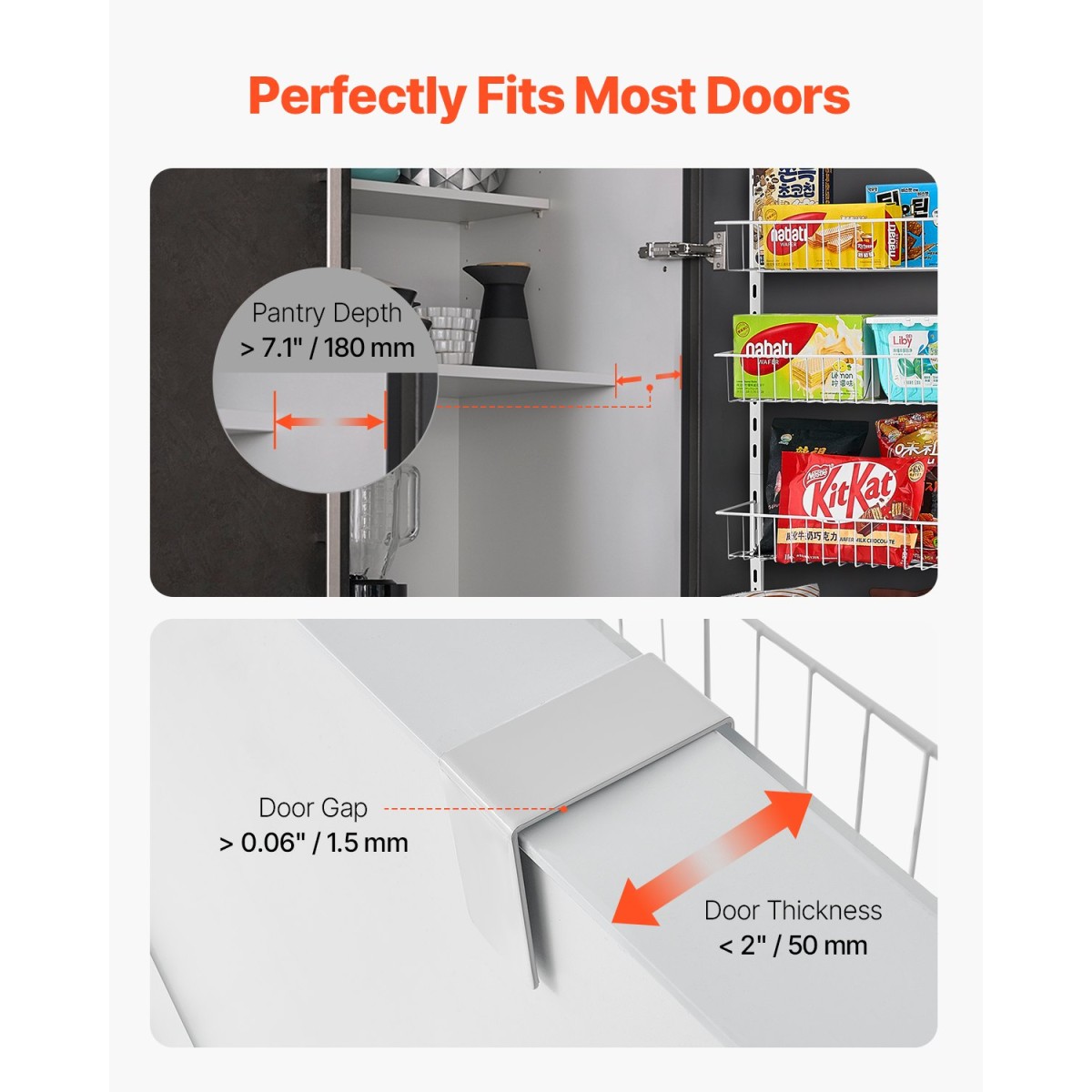 VEVOR Over the Door Pantry Organizer, Οργάνωση και αποθήκευση ντουλαπιών 8 επιπέδων, βαρέως τύπου ατσάλινη κρεμαστή σχάρα μπαχαρικών, ρυθμιζόμενα ράφια τοίχου για καρυκεύματα, για οικιακή κουζίνα μπάνιο πλυντηρίου, λευκό