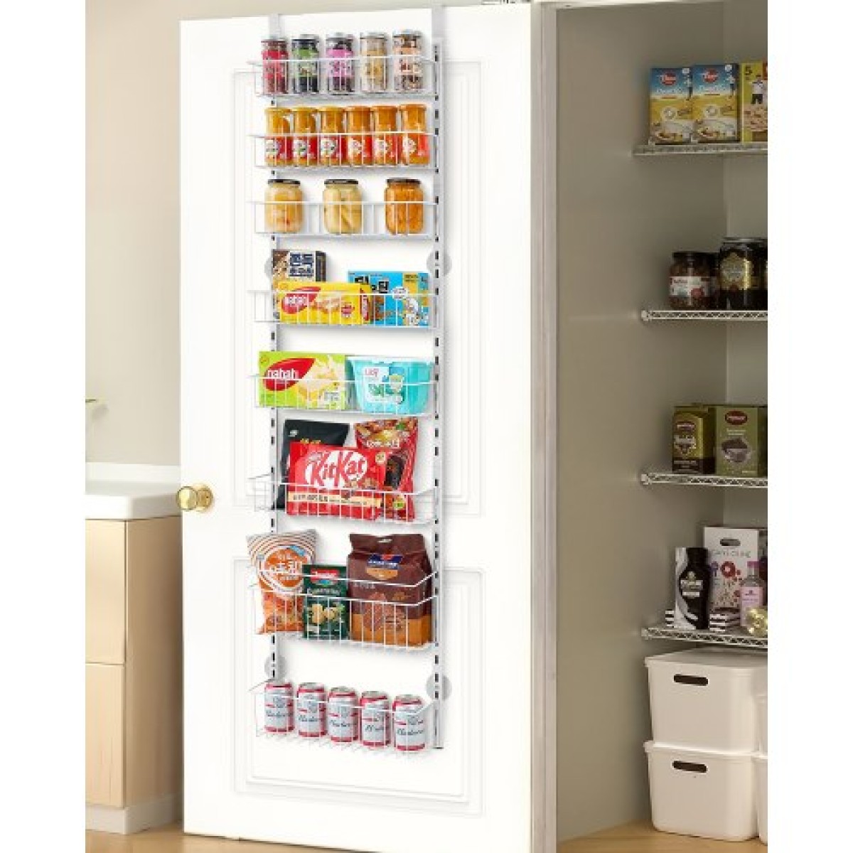 VEVOR Over the Door Pantry Organizer, Οργάνωση και αποθήκευση ντουλαπιών 8 επιπέδων, βαρέως τύπου ατσάλινη κρεμαστή σχάρα μπαχαρικών, ρυθμιζόμενα ράφια τοίχου για καρυκεύματα, για οικιακή κουζίνα μπάνιο πλυντηρίου, λευκό