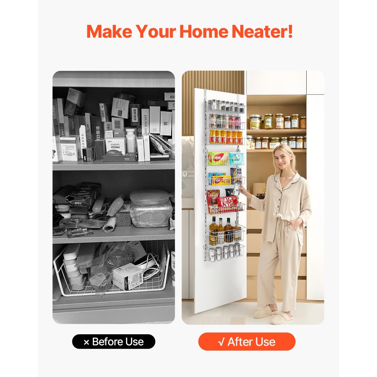 VEVOR Over the Door Pantry Organizer, Οργάνωση και αποθήκευση ντουλαπιών 8 επιπέδων, βαρέως τύπου ατσάλινη κρεμαστή σχάρα μπαχαρικών, ρυθμιζόμενα ράφια τοίχου για καρυκεύματα, για οικιακή κουζίνα μπάνιο πλυντηρίου, λευκό